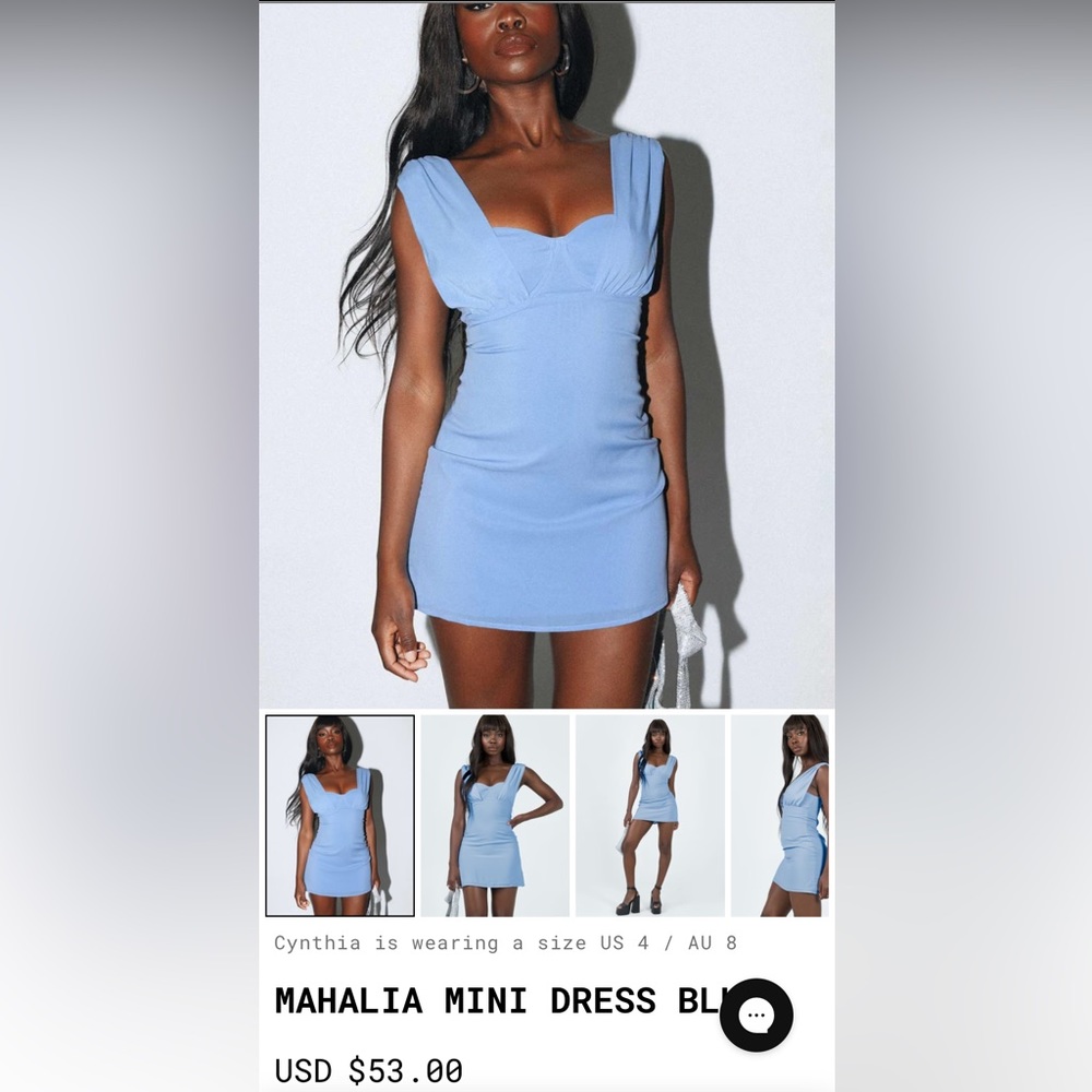 Princess Polly Mahalia Mini Dress Blue- Size 6